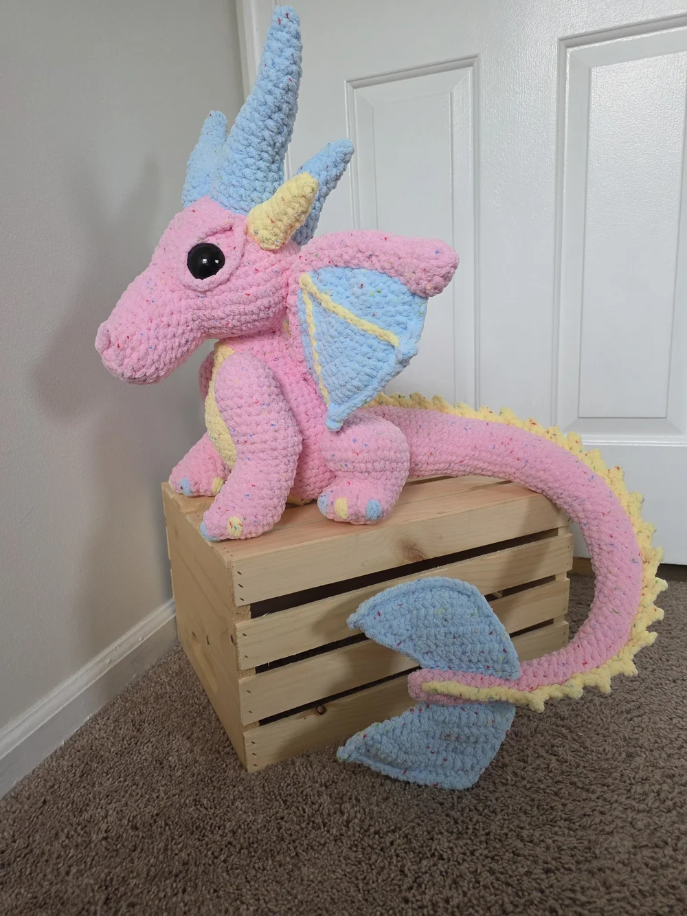 Handmade Plush Dragon Toy - Pink & Blue